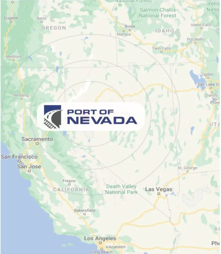 A map of the state of nevada with port of nevada logo.